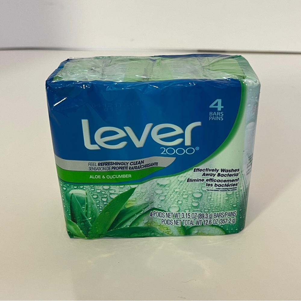 lever 2000 Aloe & Cucumber Bar Soap 3.15oz x 4 Bars, 1 Pack NEW